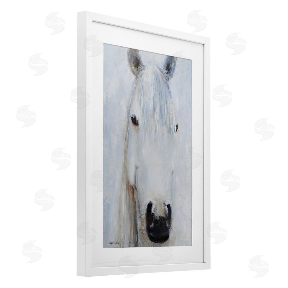 Jadei Graphics Pure White Horse Portrait White Framed Print Under Glass Wall Art