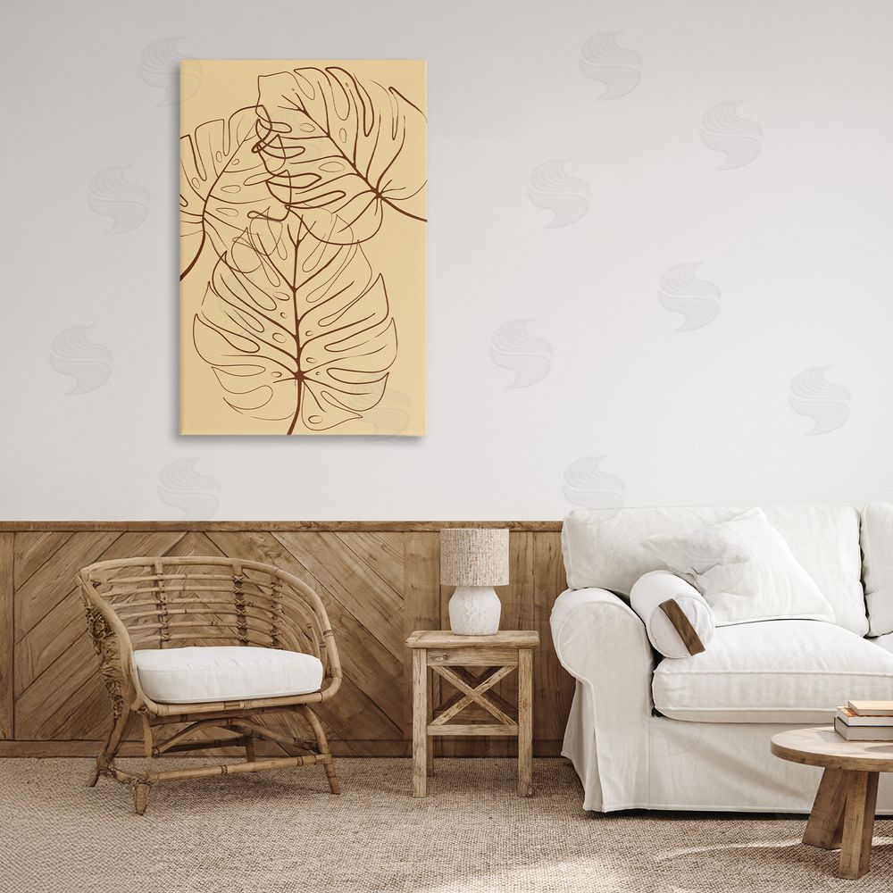 Martina Pavlova Autumn Monstera Leaf Contour Stretched Canvas Wall Art Print in Room