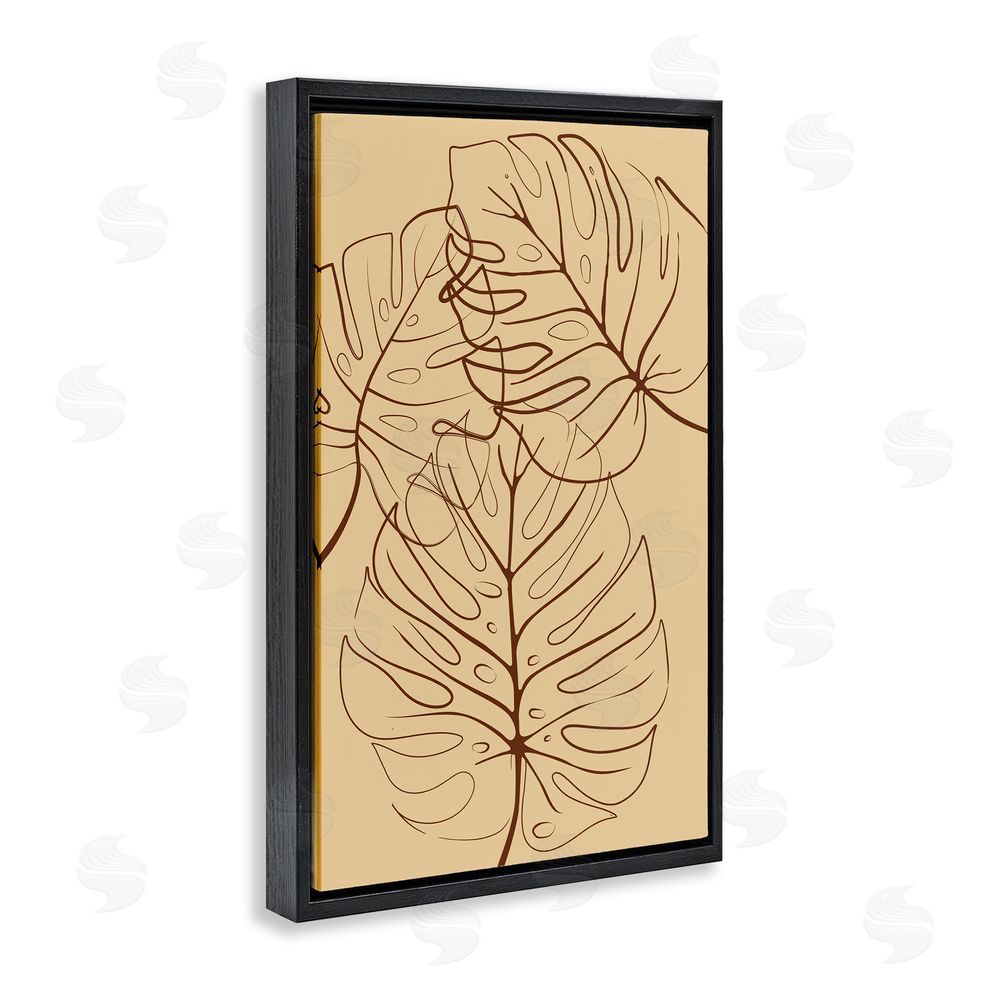 Martina Pavlova Autumn Monstera Leaf Contour Black Floating Frame Stretched Canvas Wall Art Print