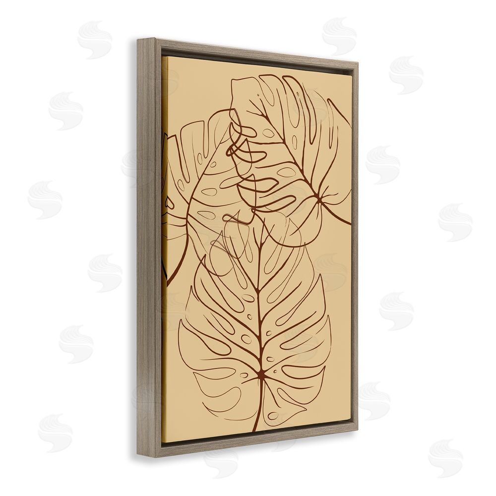 Martina Pavlova Autumn Monstera Leaf Contour Brown Floating Frame Stretched Canvas Wall Art Print