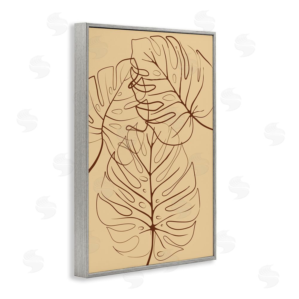 Martina Pavlova Autumn Monstera Leaf Contour Gray Framed Giclee Wall Art Print