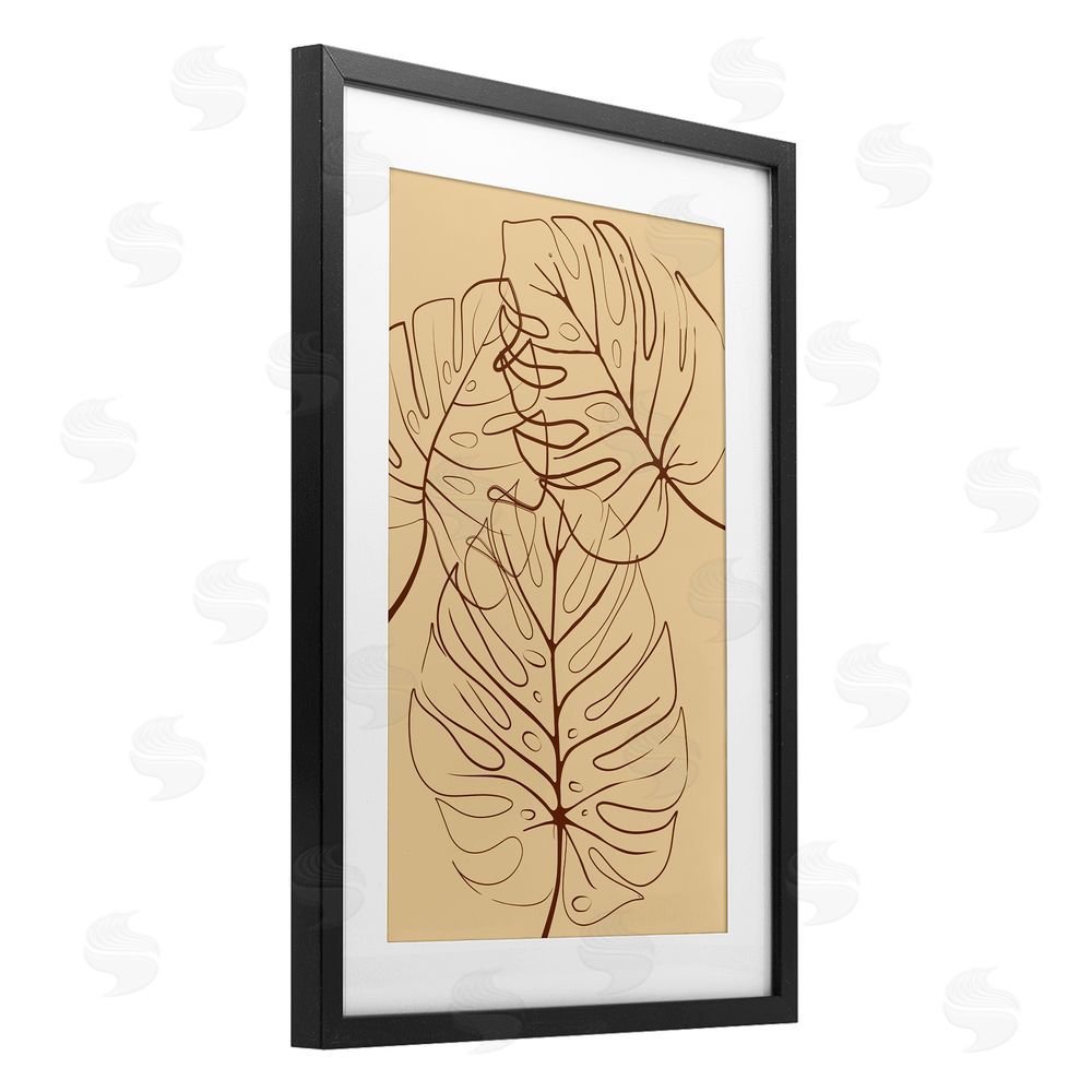 Martina Pavlova Autumn Monstera Leaf Contour Black Framed Print Under Glass with Matting Wall Art