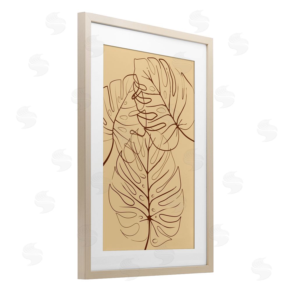 Martina Pavlova Autumn Monstera Leaf Contour Brown Framed Print Under Glass with Matting Wall Art