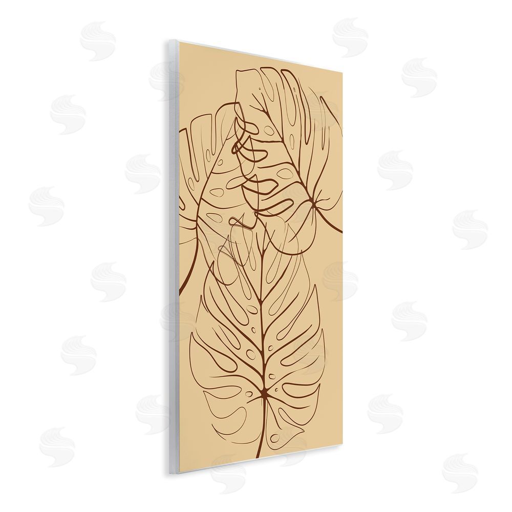 Martina Pavlova Autumn Monstera Leaf Contour Wall Plaque Art Print with White Foil Wrap