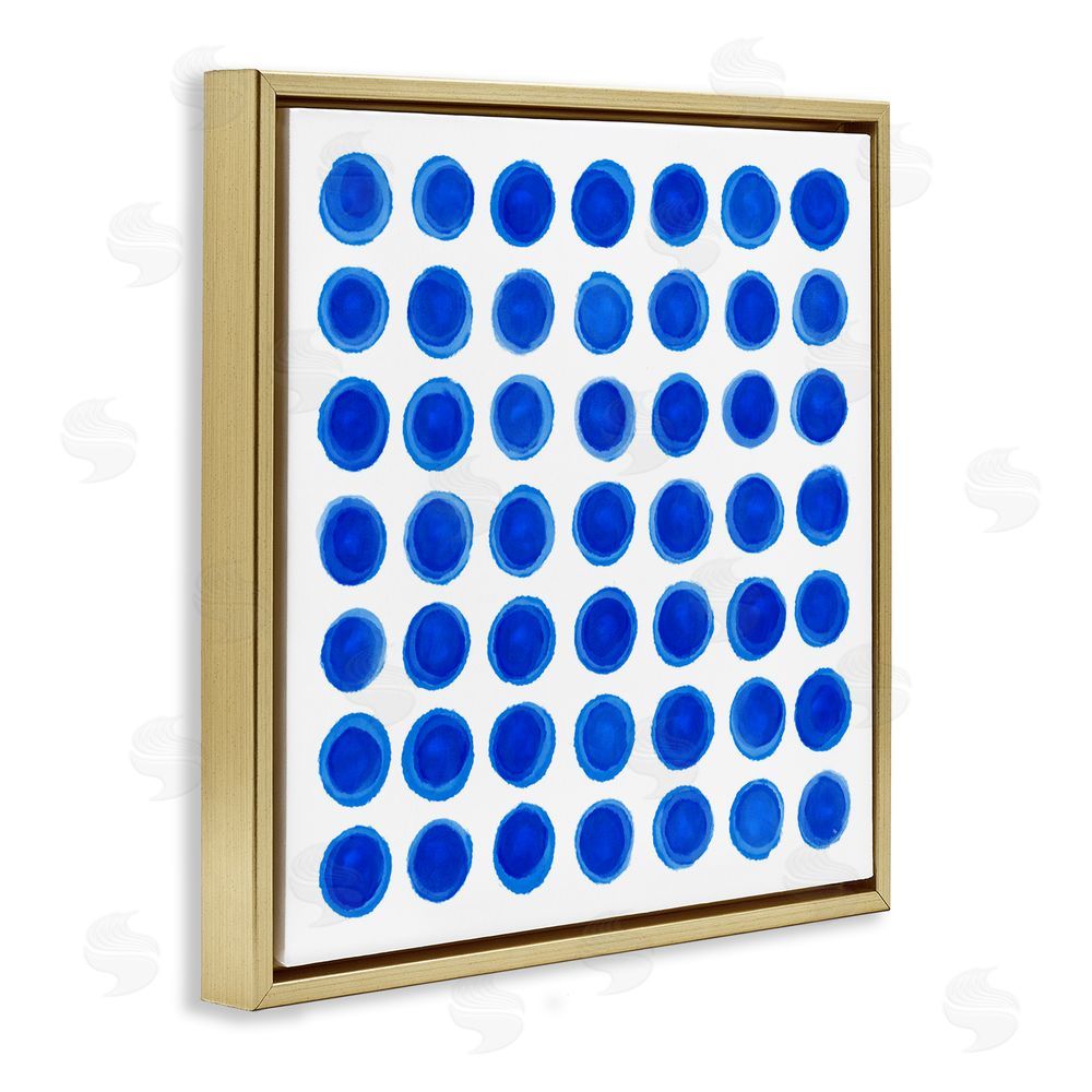 Martina Pavlova Blue Dots Uniform Pattern Gold Floating Frame Canvas Wall Art Print