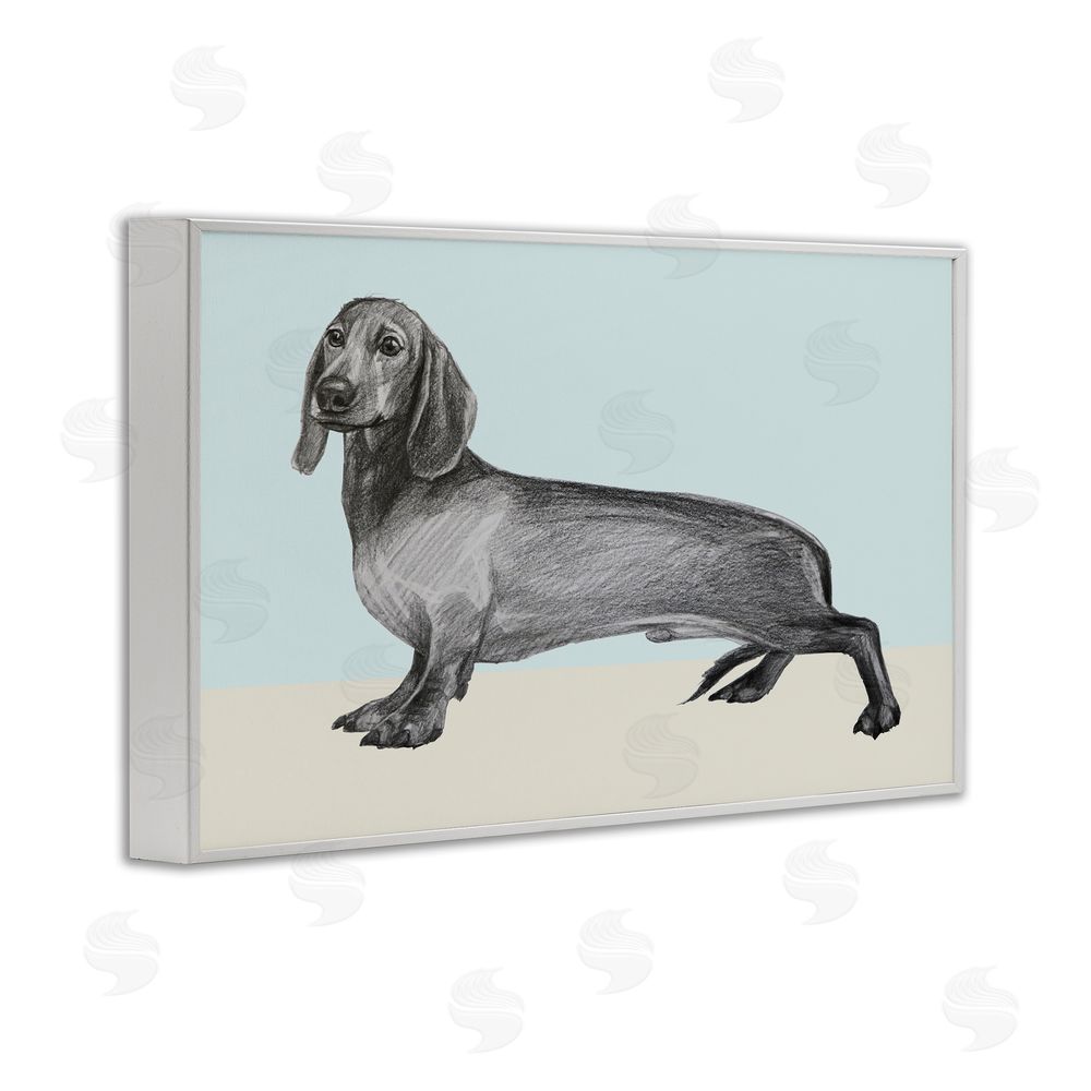 Violeta Vollmer Sketched Dachshund on Blue White Framed Giclee Wall Art Print