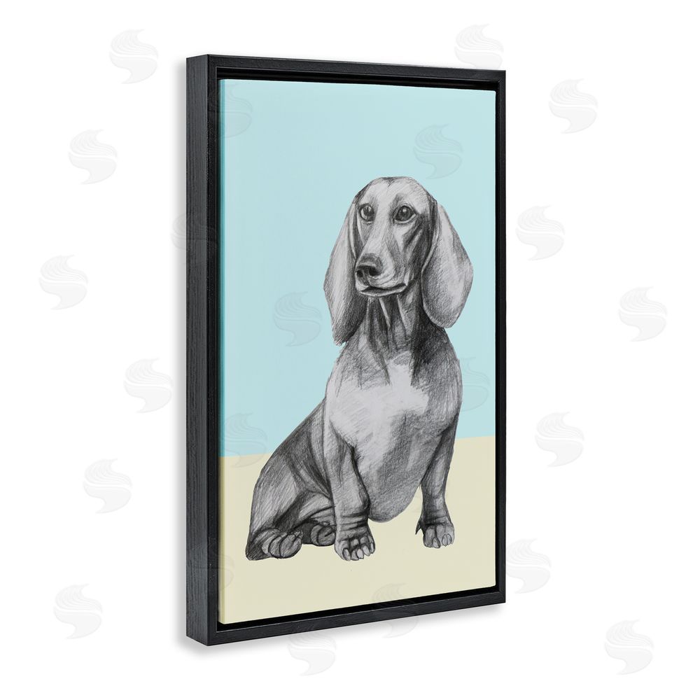Violeta Vollmer Sitting Dachshund Sketch Black Floating Frame Canvas Wall Art Print