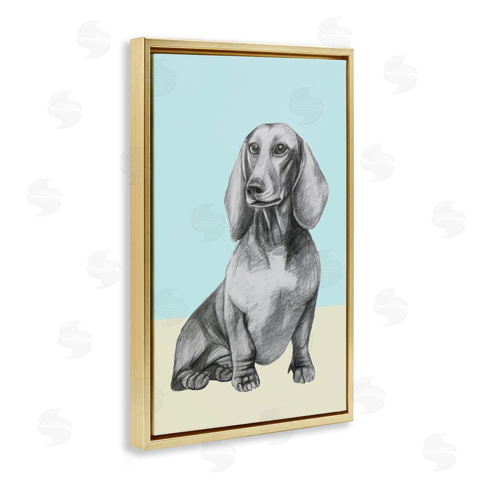 Violeta Vollmer Sitting Dachshund Sketch Gold Floating Frame Canvas Wall Art Print