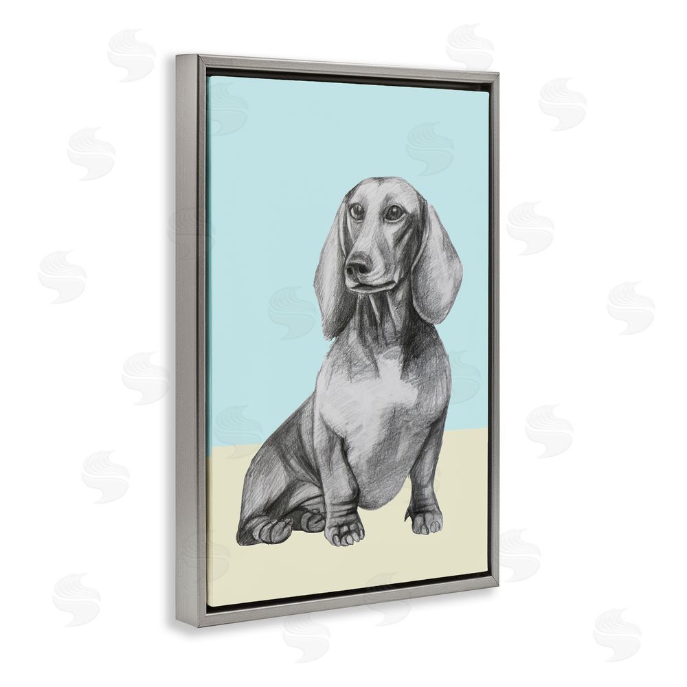 Violeta Vollmer Sitting Dachshund Sketch Gray Floating Frame Canvas Wall Art Print