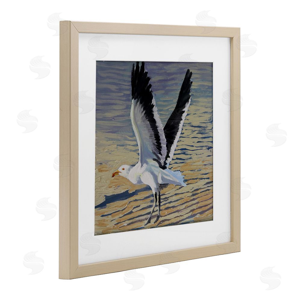 Violeta Vollmer Seagull Taking Flight Brown Framed Print Under Glass Wall Art