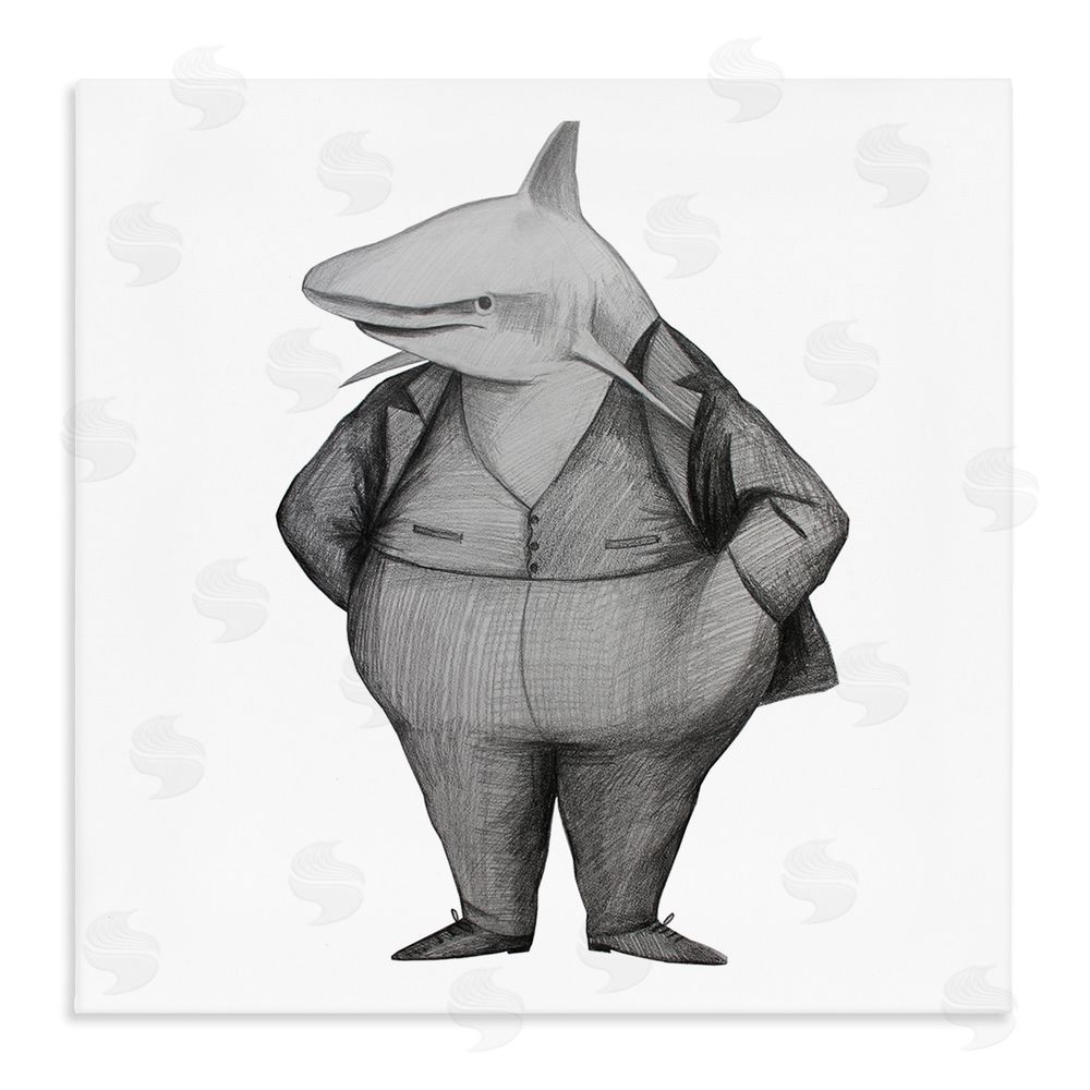 Violeta Vollmer Shark In Suit Drawing Stretched Canvas Wall Art Print