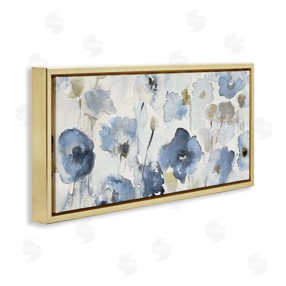 Lanie Loreth Blue Poppy Study in Watercolor Gold Floating Frame Canvas Wall Art Print
