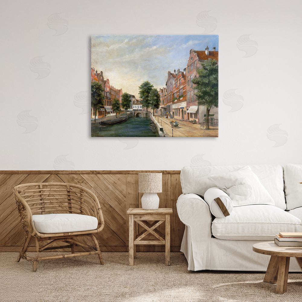 Lorenzo Collective Canal Street with Gabled Houses Stretched Canvas Wall Art in Room