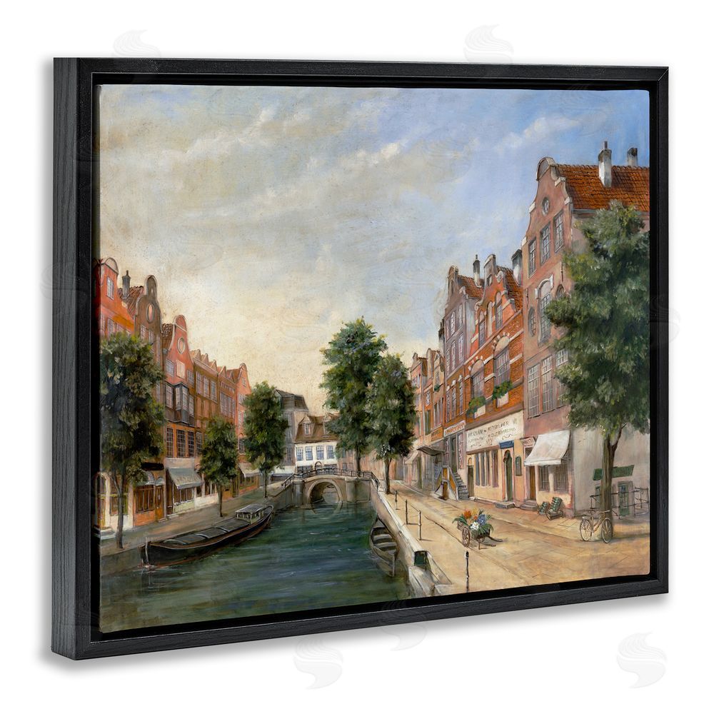 Lorenzo Collective Canal Street with Gabled Houses Black Floating Frame Canvas Wall Art Print