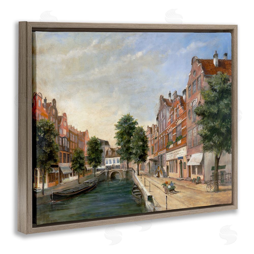 Lorenzo Collective Canal Street with Gabled Houses Brown Floating Frame Canvas Wall Art Print