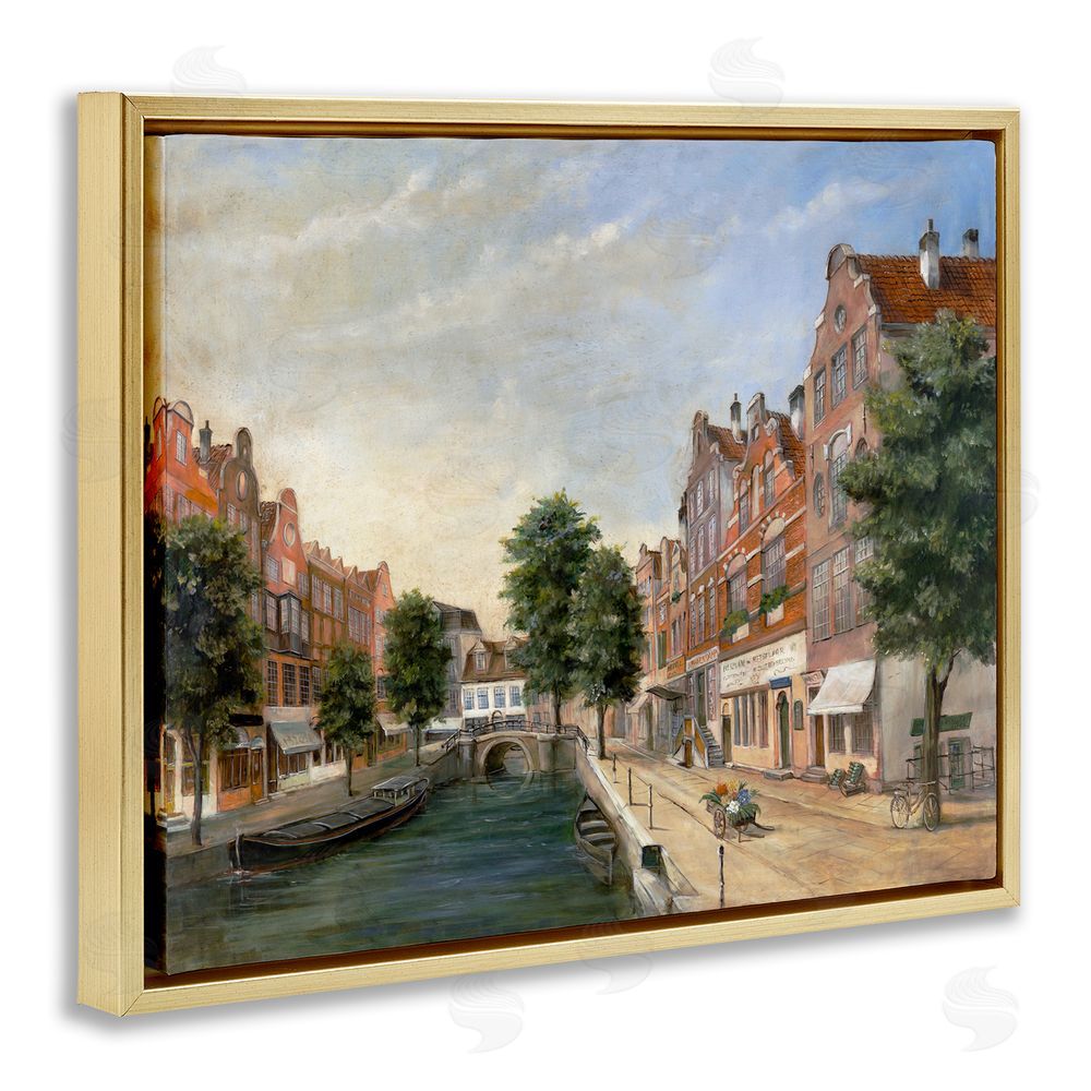 Lorenzo Collective Canal Street with Gabled Houses Gold Floating Frame Canvas Wall Art Print
