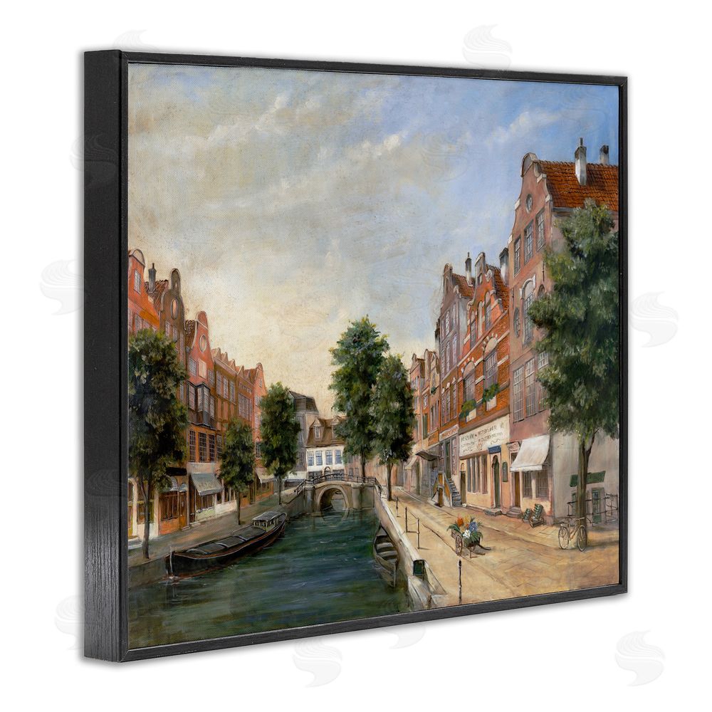 Lorenzo Collective Canal Street with Gabled Houses Black Framed Giclee Wall Art Print