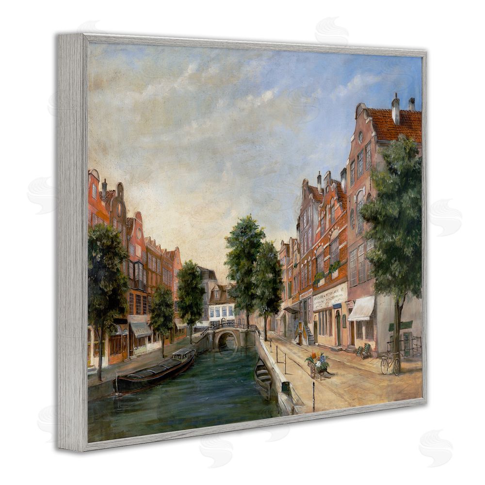 Lorenzo Collective Canal Street with Gabled Houses Gray Framed Giclee Wall Art Print
