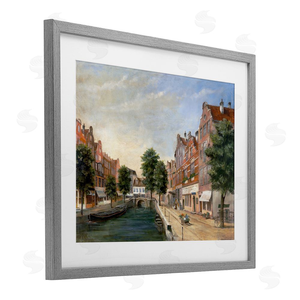 Lorenzo Collective Canal Street with Gabled Houses Gray Framed Print Under Glass Wall Art