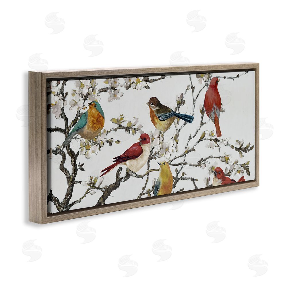Lorenzo Collective Birds on Cherry Blossom Tree Brown Floating Frame Canvas Wall Art Print