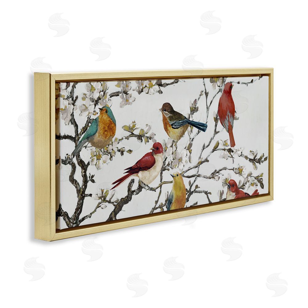 Lorenzo Collective Birds on Cherry Blossom Tree Gold Floating Frame Canvas Wall Art Print