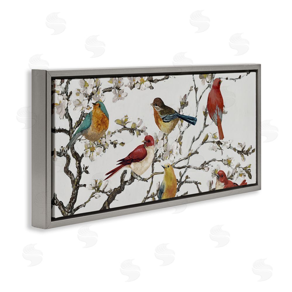 Lorenzo Collective Birds on Cherry Blossom Tree Gray Floating Frame Canvas Wall Art Print