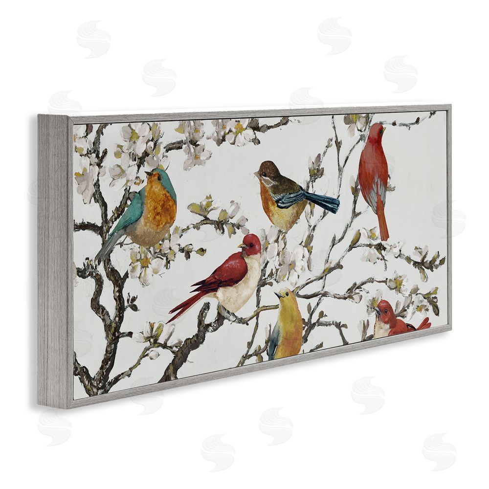Lorenzo Collective Birds on Cherry Blossom Tree Gray Framed Giclee Wall Art Print
