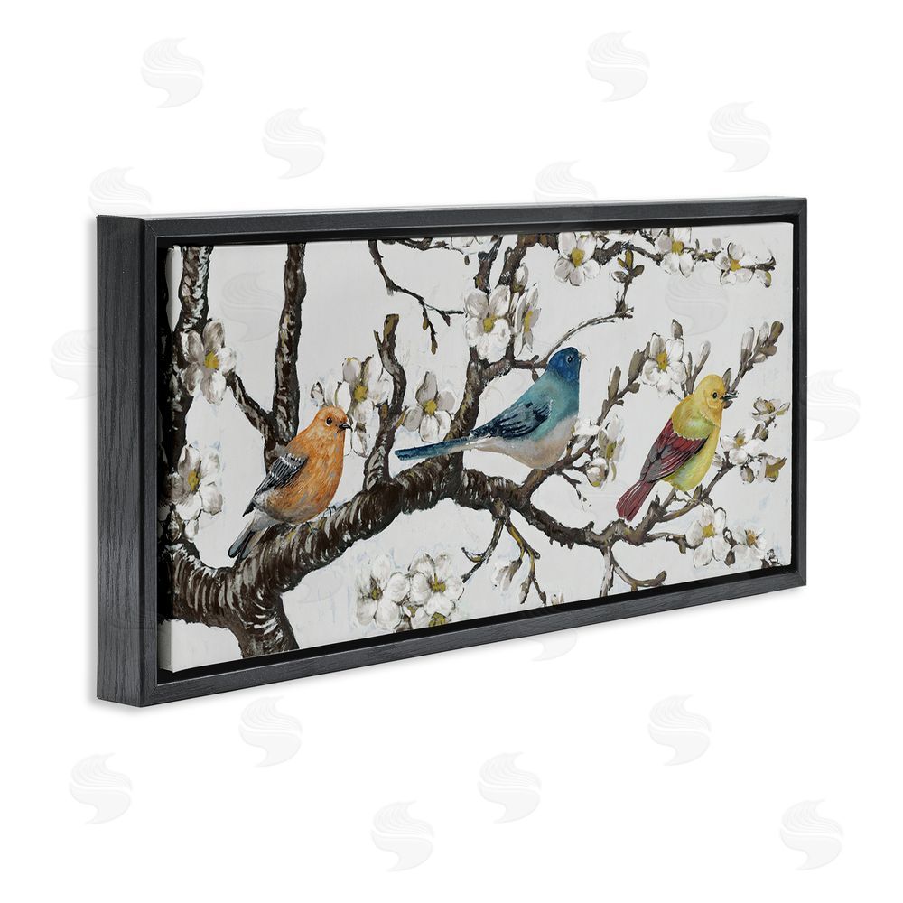 Lorenzo Collective Birds on Cherry Blossom Branch Black Floating Frame Canvas Wall Art Print