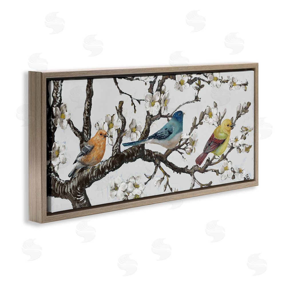 Lorenzo Collective Birds on Cherry Blossom Branch Brown Floating Frame Canvas Wall Art Print