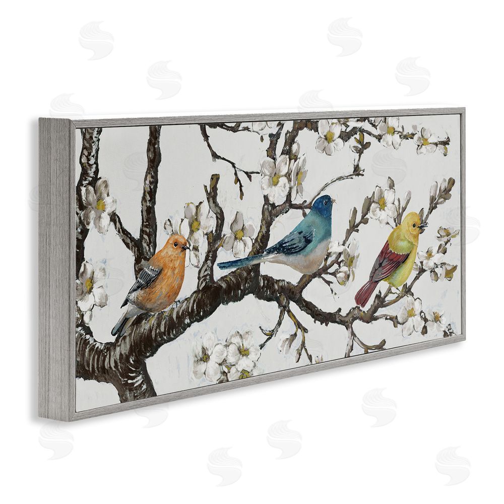 Lorenzo Collective Birds on Cherry Blossom Branch Gray Framed Giclee Wall Art Print