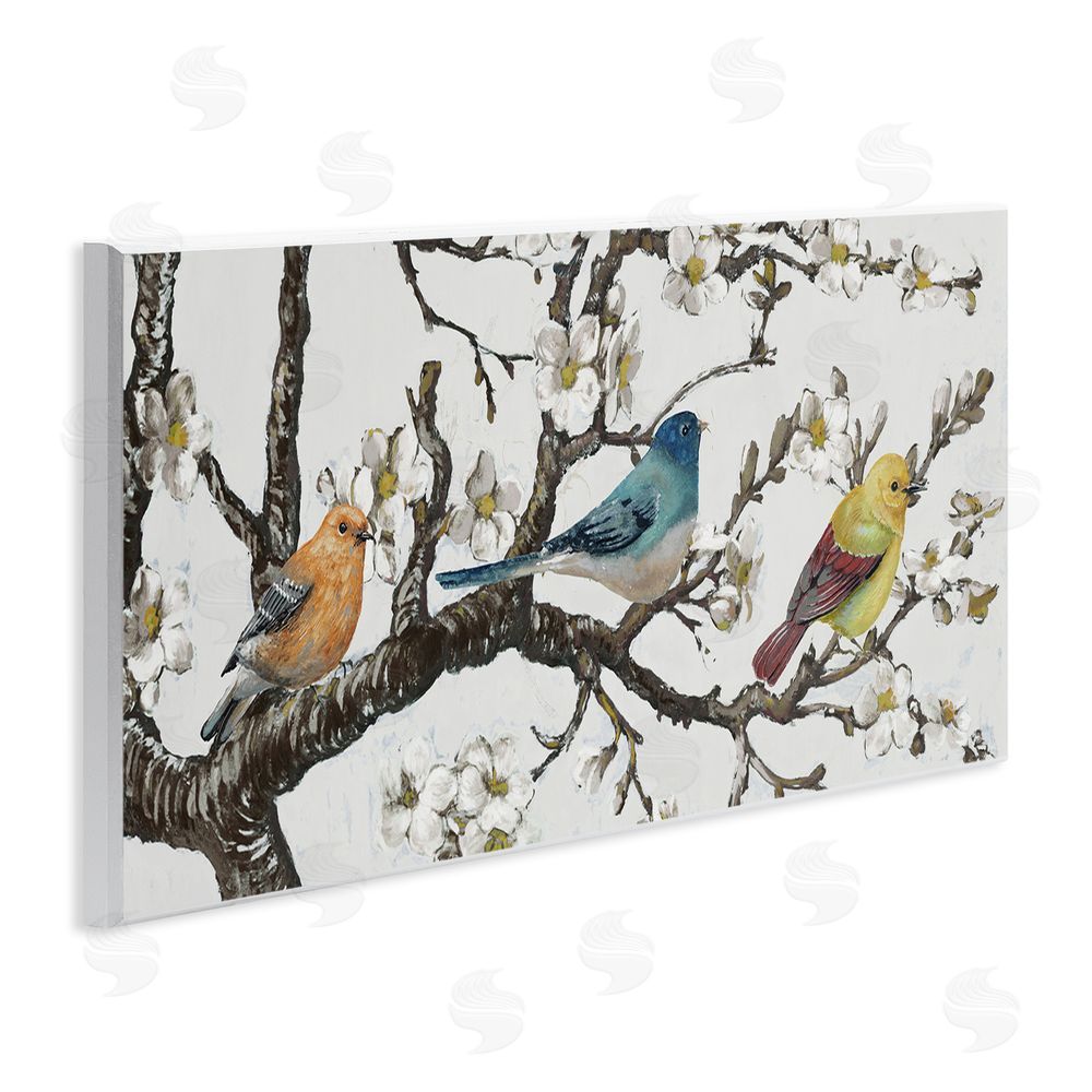 Lorenzo Collective Birds on Cherry Blossom Branch Wooden Wall Plaque Art Print
