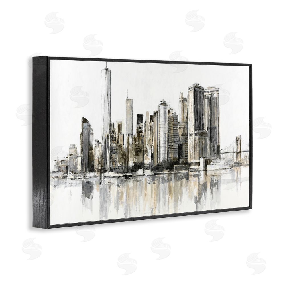 Lorenzo Collective Urban Skyline Reflection Black Framed Giclee Wall Art Print