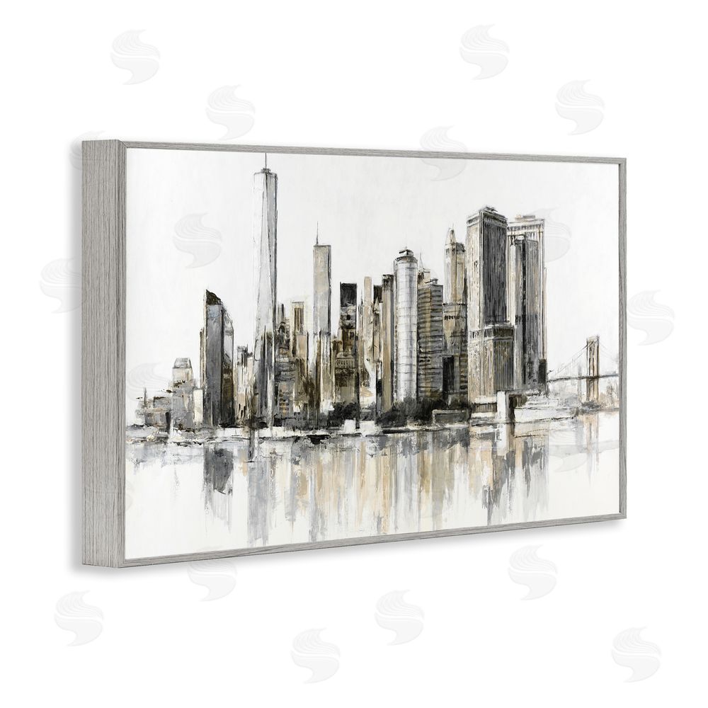 Lorenzo Collective Urban Skyline Reflection Gray Framed Giclee Wall Art Print