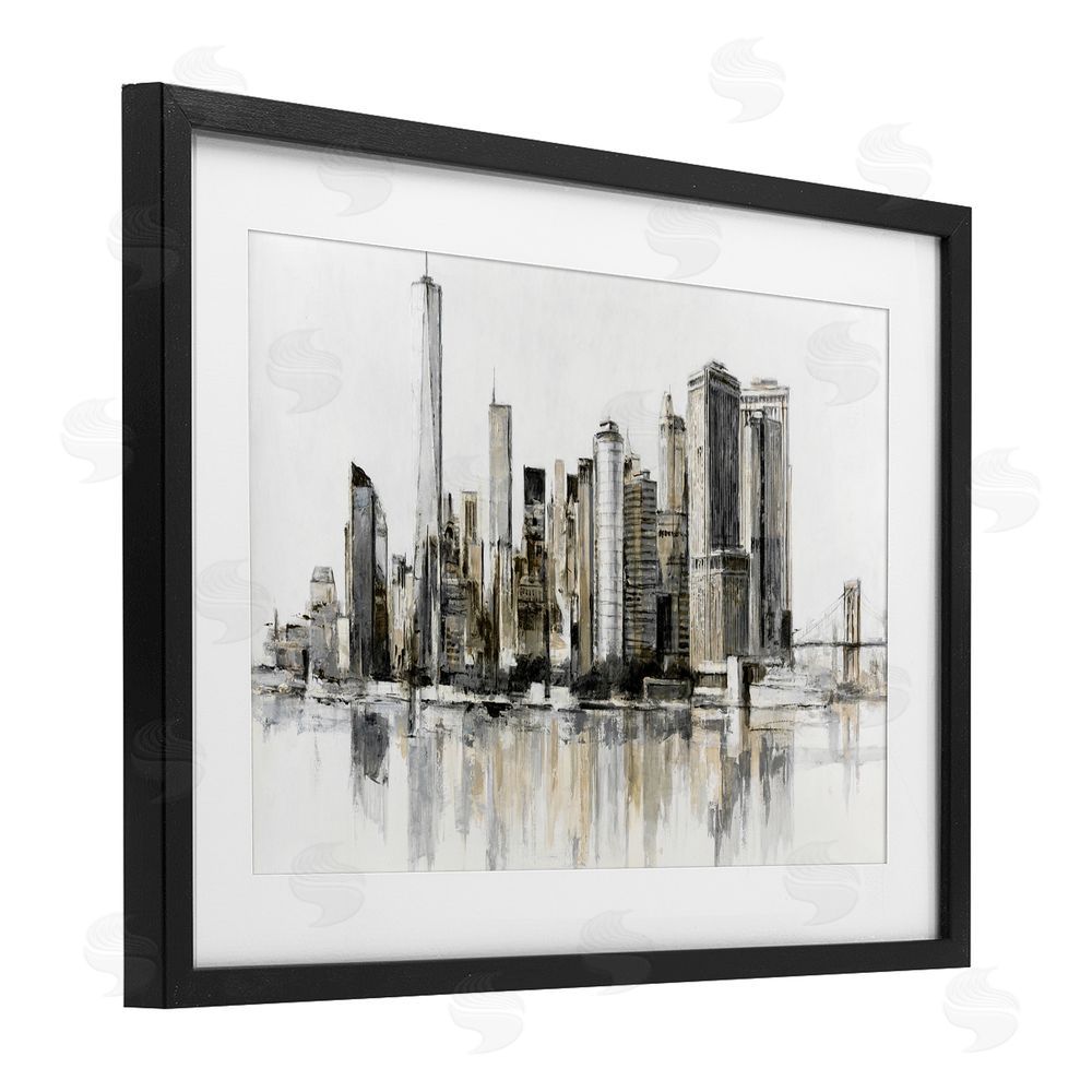 Lorenzo Collective Urban Skyline Reflection Black Framed Print Under Glass with White Mat Wall Art