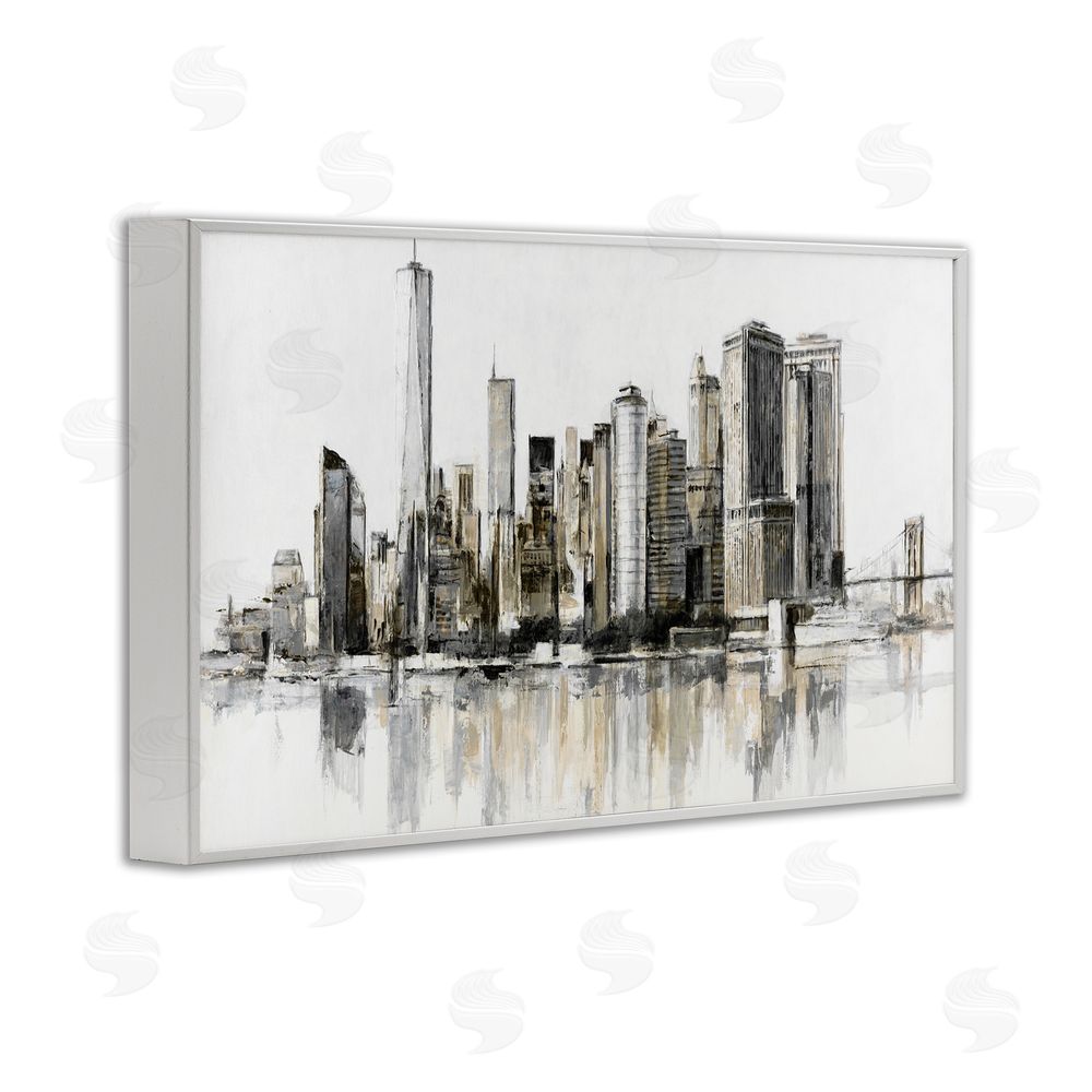 Lorenzo Collective Urban Skyline Reflection White Framed Giclee Wall Art Print
