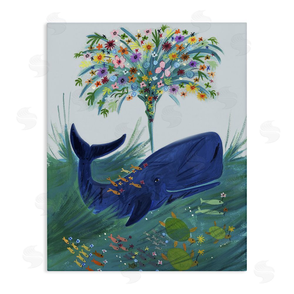 Kay Widdowson A Flowery Whale Stretched Canvas Wall Art Print