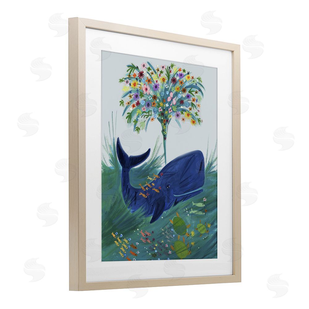Kay Widdowson A Flowery Whale Brown Framed Print Under Glass Wall Art