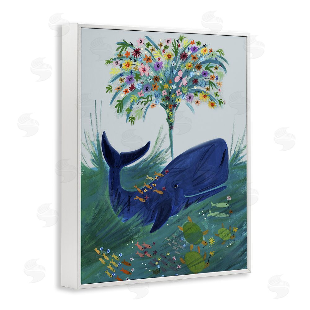 Kay Widdowson A Flowery Whale White Framed Giclee Wall Art Print