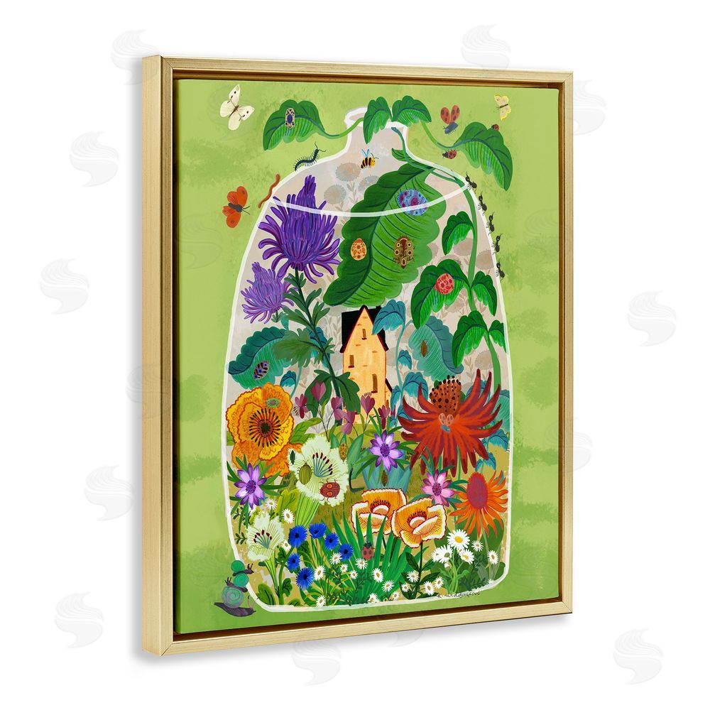 Kay Widdowson Terrarium Bug Garden Gold Floating Frame Canvas Wall Art Print