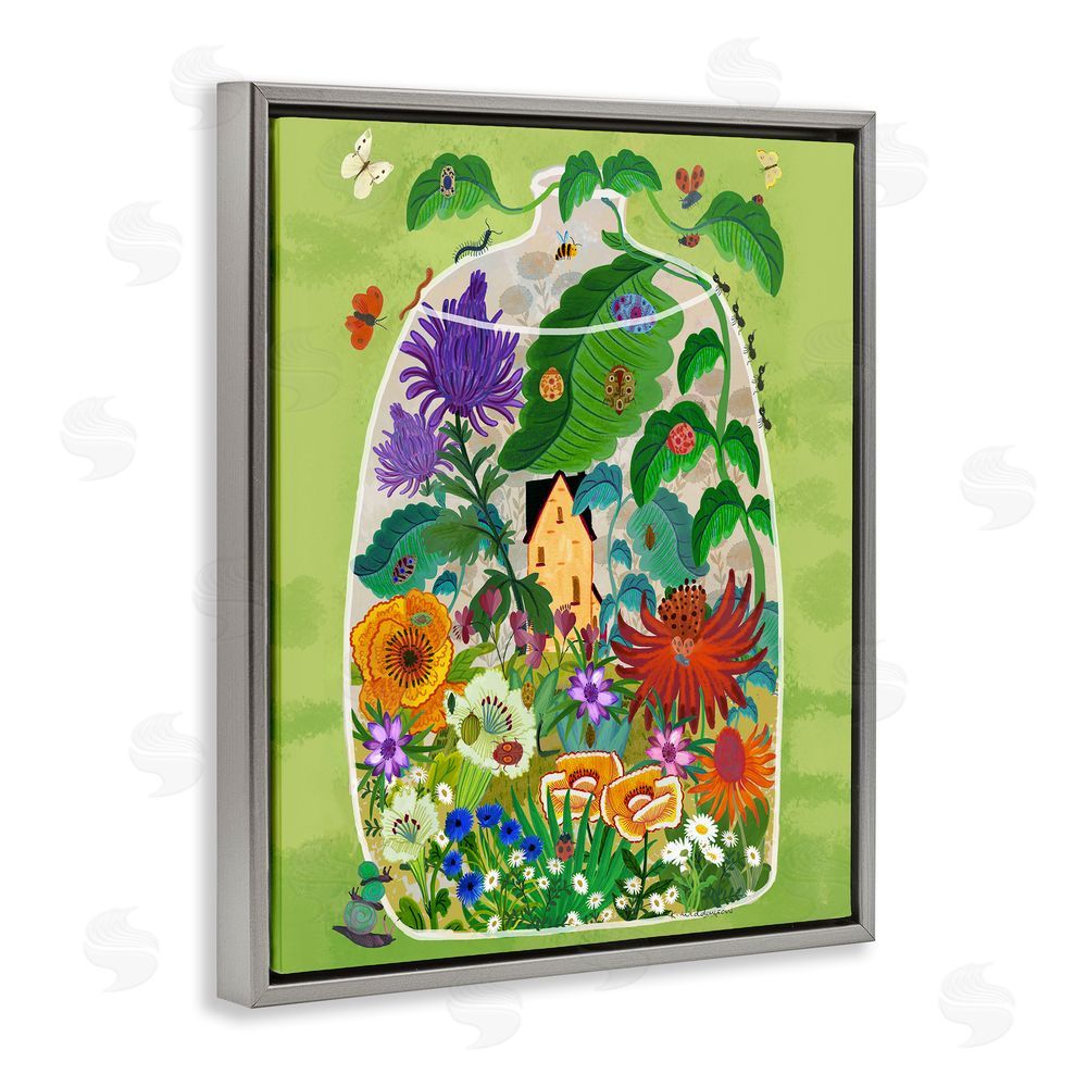 Kay Widdowson Terrarium Bug Garden Gray Floating Frame Canvas Wall Art Print
