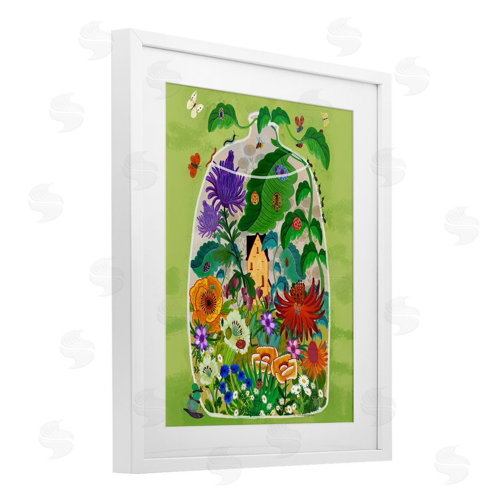 Kay Widdowson Terrarium Bug Garden White Framed Print Under Glass Wall Art
