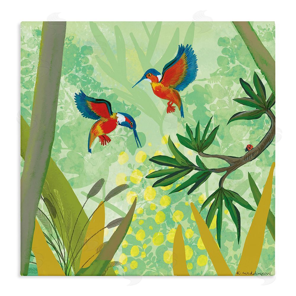 Kay Widdowson Kingfishers in Jungle Branches Stretched Canvas Wall Art Print