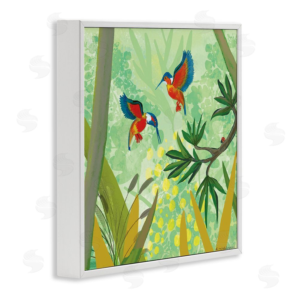 Kay Widdowson Kingfishers in Jungle Branches White Framed Giclee Wall Art Print