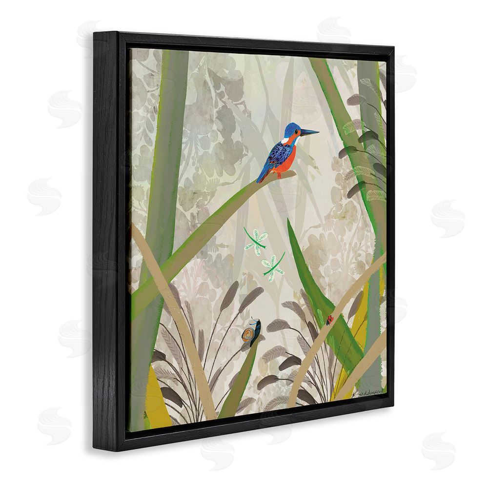 Kay Widdowson Kingfisher Among Branches Black Floating Frame Canvas Wall Art Print
