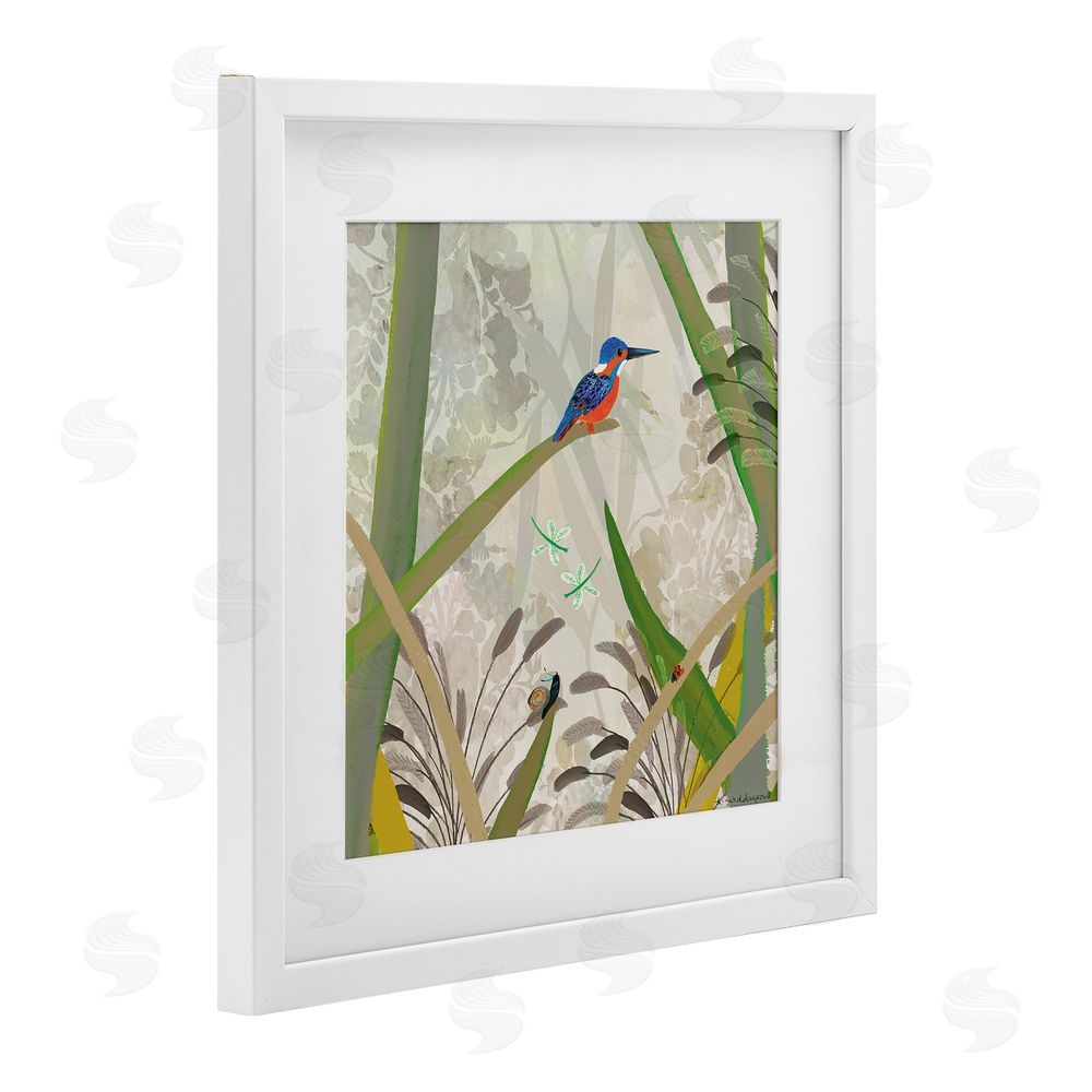 Kay Widdowson Kingfisher Among Branches White Framed Print Under Glass Wall Art