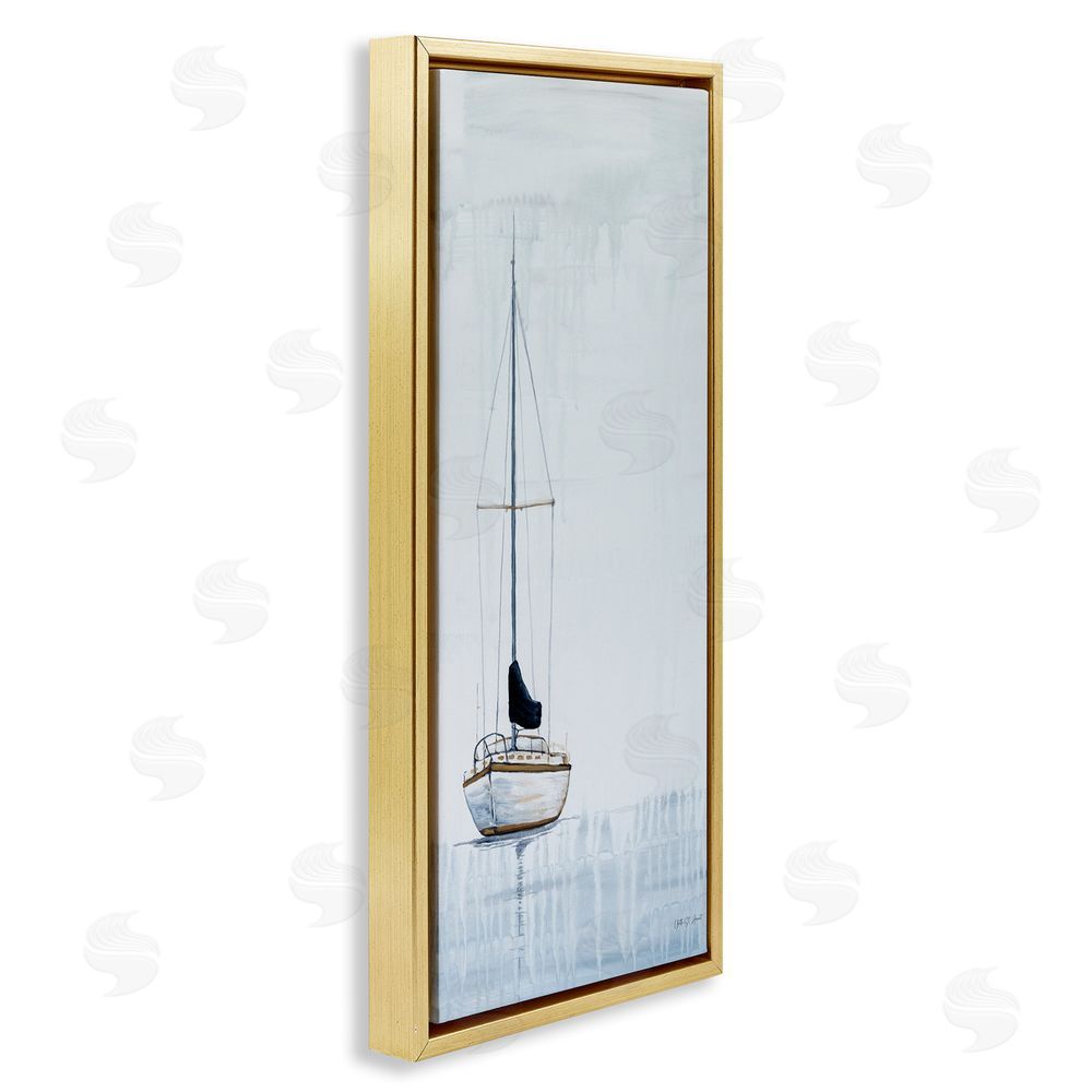 Yvette St. Amant Anchor Down Calm Sailing Vessel Gold Floating Frame Canvas Wall Art Print
