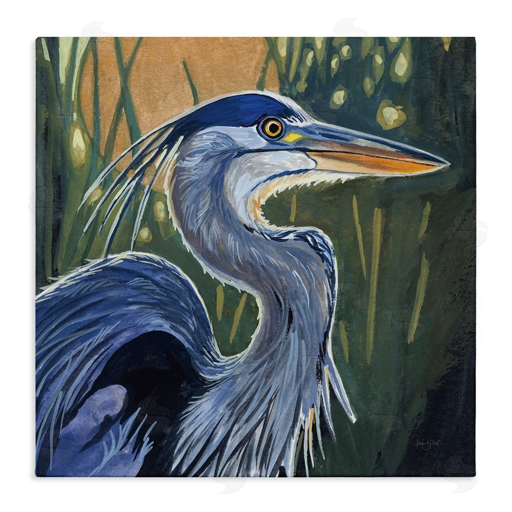 Kate Jarvik Birch Blue Heron Backlit in Morning Stretched Canvas Wall Art Print