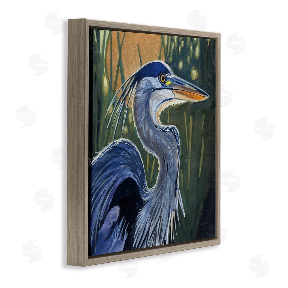 Kate Jarvik Birch Blue Heron Backlit in Morning Brown Floating Frame Canvas Wall Art Print