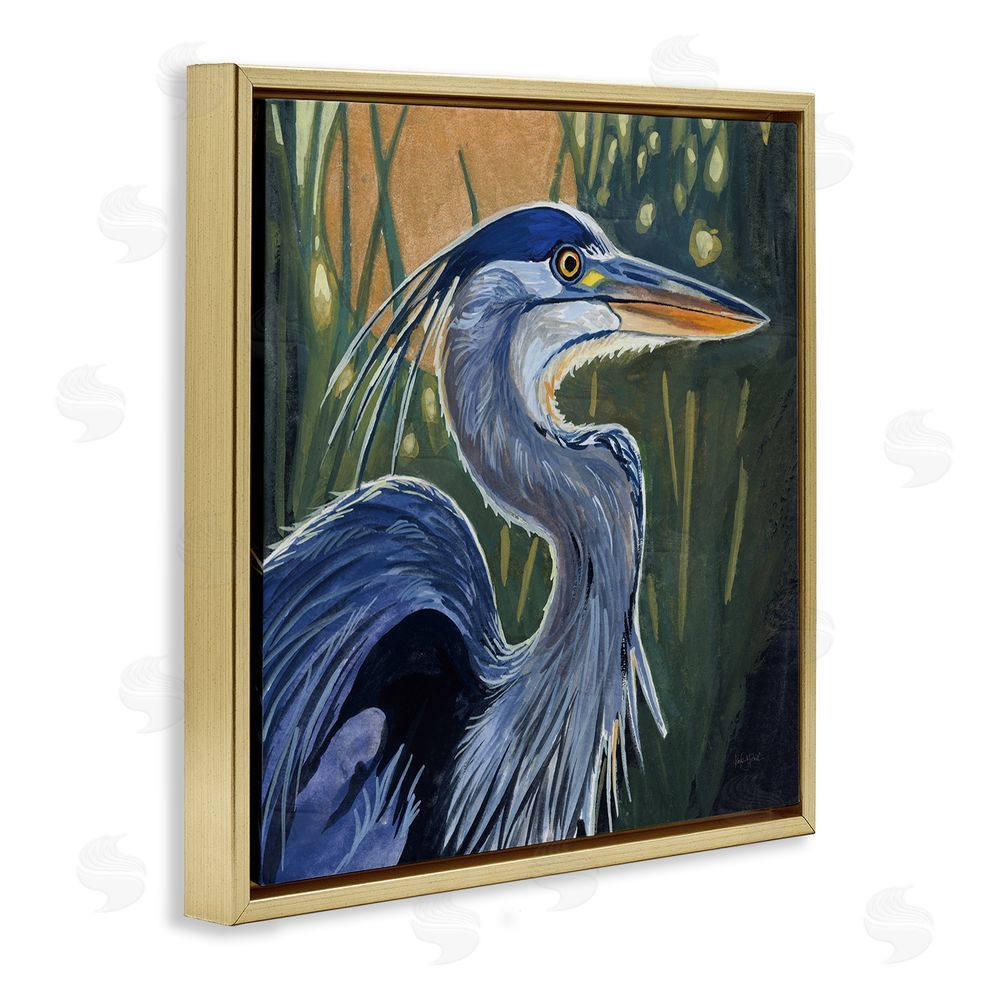 Kate Jarvik Birch Blue Heron Backlit in Morning Gold Floating Frame Canvas Wall Art Print