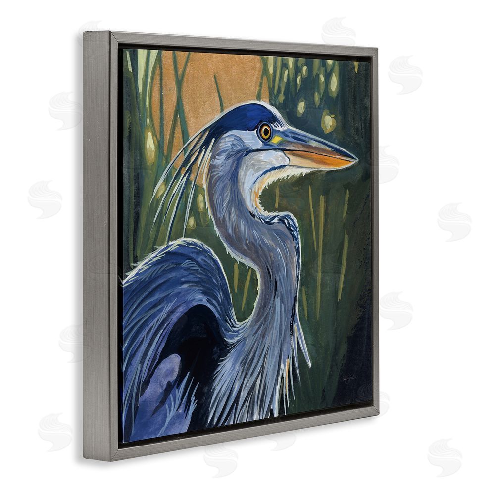 Kate Jarvik Birch Blue Heron Backlit in Morning Gray Floating Frame Canvas Wall Art Print